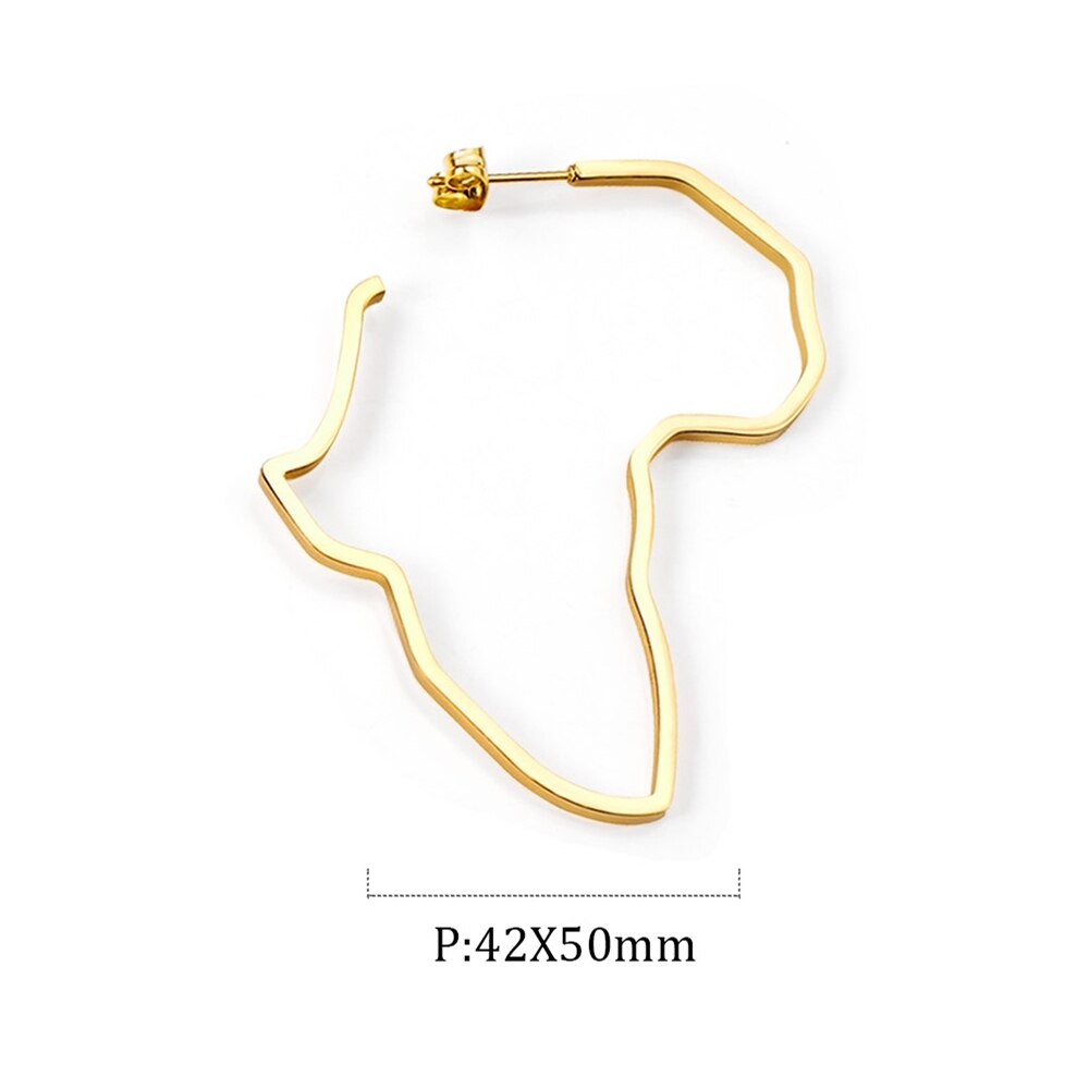 ASON Gigantic Gold Color 316L Stainless Steel Africa Map Huge Hoop Earring Ear Stud for Women Girl Gift Jewelry Accessories asonjewelry